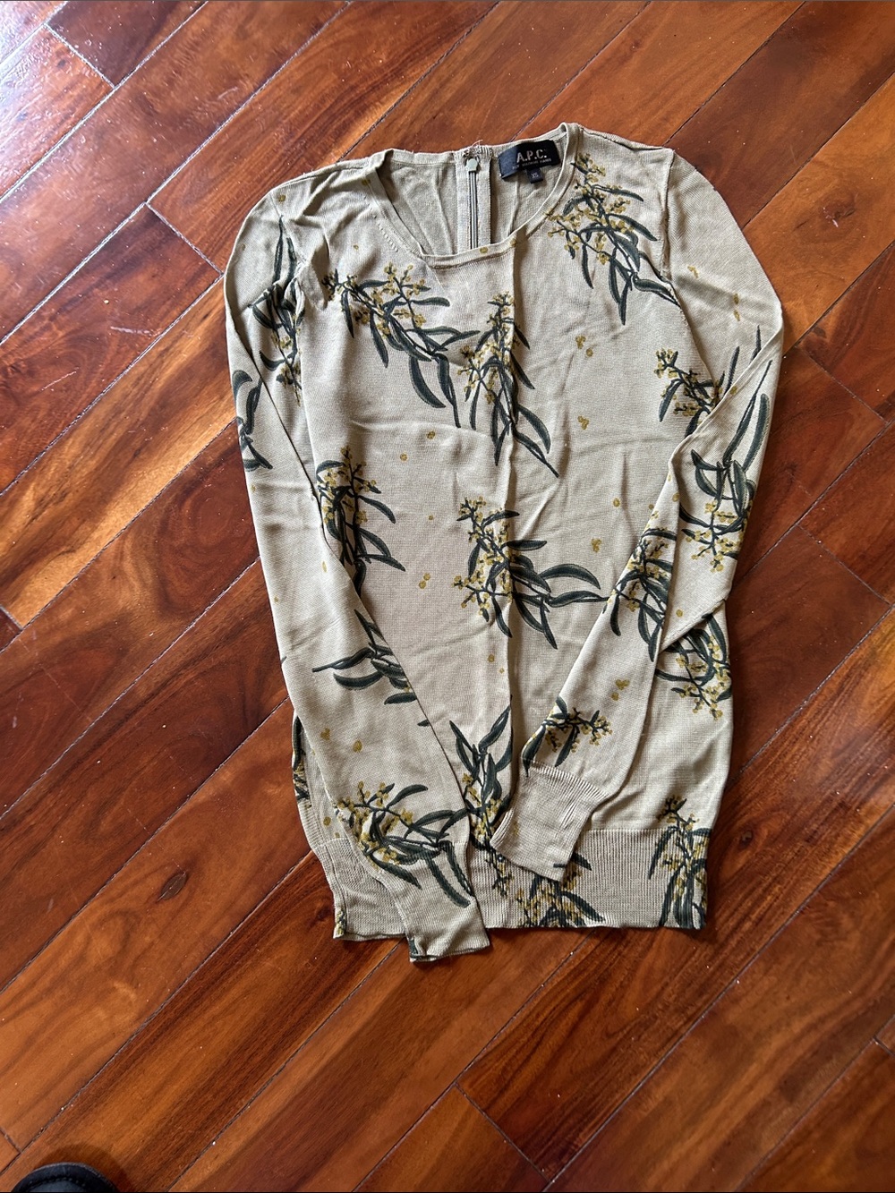 A.P.C. Beige Crewneck Sweater with Green and Yellow Botanical Print
